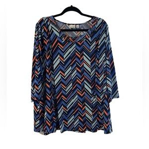 Kim Rogers Curvy Abstract Print Beaded Neckline Top Excellent Condition Size 3X